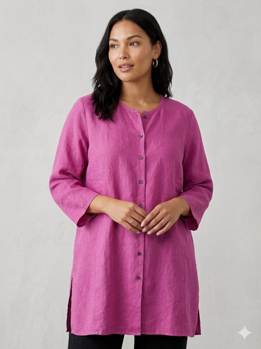 Eileen Fisher Organic Linen Button Down Tunic Top Magenta Pink NWOT Size XL